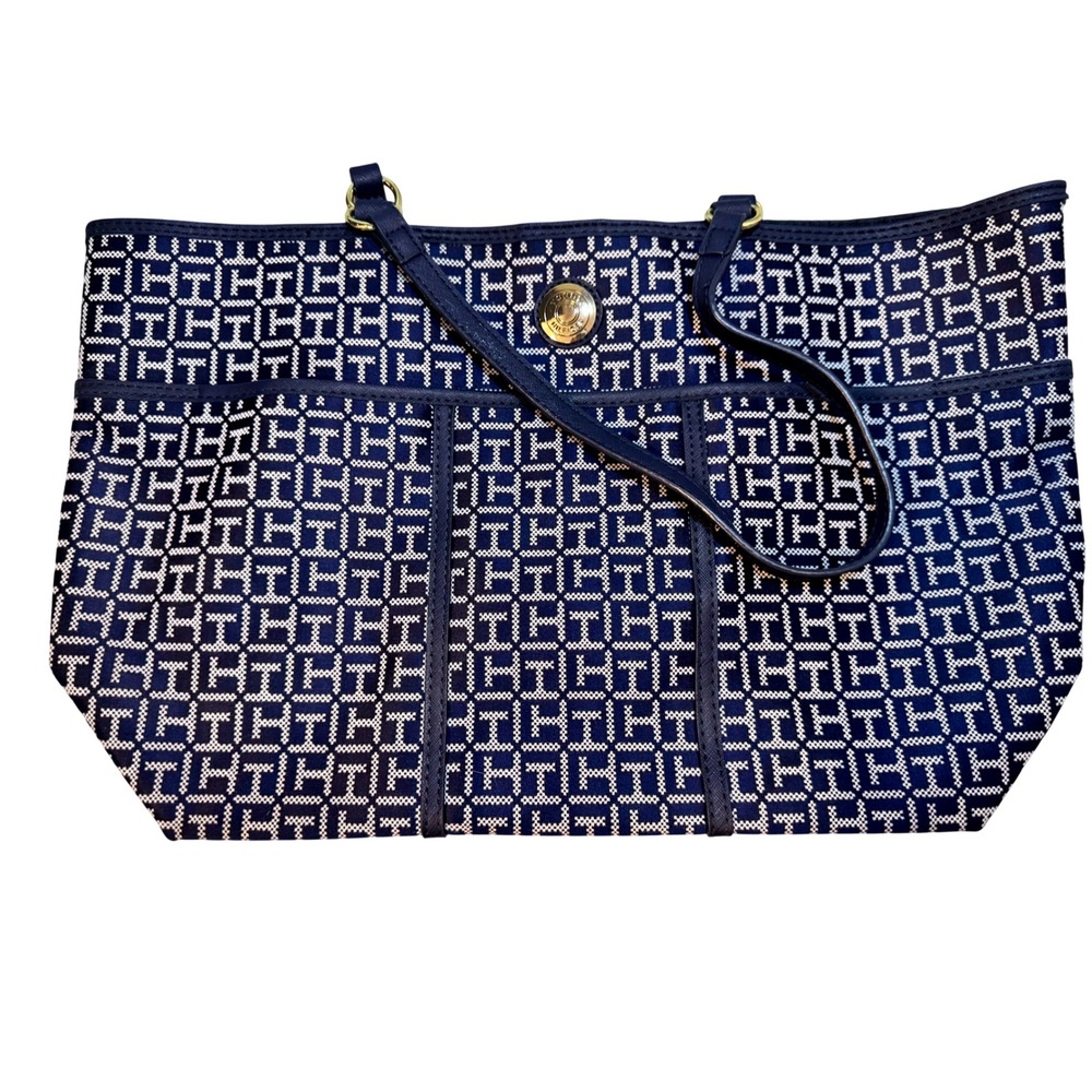 Tommy Hilfiger Tote Bag Navy White Monogram Jacquard Large‎ Shoulder Bag Women